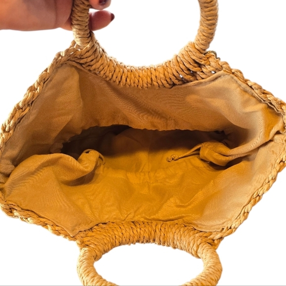 Ratan Wicker Top Handle Drawstring Handbag - Picture 3 of 8